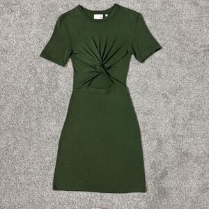 Wilfred Free Dress Womens 2XS Green Twist Front Cutout Bodycon Mini Short Sleeve